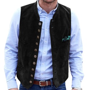 Gilet de Costume Décontracté Homme EDGECO en Cuir Véritable Marron Velours Givré, Col en V, Simple Boutonnage, Sans Manches, Tissu Tricoté - Product Image 2