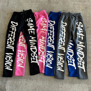 กางเกงสเวตเตอร์ทรงหลวมของผู้ชายคุณภาพสูงโลโก้ที่กำหนดเองสไตล์ฮิปฮอปทรงโอเวอร์ไซส์ปักลายเรียงซ้อนกันดูสบายๆ - Product Image 1