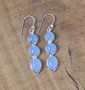 Joyería de piedras preciosas de Calcedonia para mujer, pendientes de estilo bohemio, joyería de plata de ley 925, pendientes hechos a mano, Regalo para mamá - Product Image 2