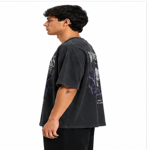เสื้อยืดโอเวอร์ไซส์สีดำลายกราฟิกสำหรับผู้ชาย สไตล์วินเทจ สตรีทแวร์ ผ้าฝ้าย ทรงหลวม ไหล่ตก ฮิปฮอป แฟชั่นลำลอง - Product Image 6