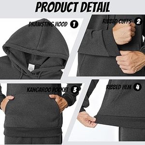 เสื้อฮู้ดลำลองผ้าฝ้าย100% สีพื้นสำหรับผู้ชายใส่ได้พอดีกับกระเป๋าดีไซน์แห้งเร็วและระบายอากาศได้ดีสำหรับฤดูหนาว - Product Image 1