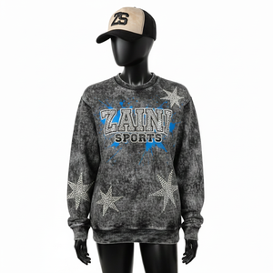 Sweat-shirt en molleton de coton lourd 320 GSM pour femmes, manches étoiles, logo imprimé en relief personnalisé, style respirant pour femmes - Product Image 4