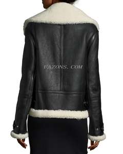 Women Aviator <b>Shearling</b> <b>Bomber</b> Leather <b>Jacket</b> Real Sheepskin Fashionable Designers Casual Biker Ladies Fur Sherpa Leather <b>Jacket</b> - Product Image 3