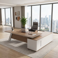 SYA05-26 Mobilier de bureau exécutif en forme de L, noyer foncé, gris anthracite, bureau de direction avec armoire de rangement intégrée