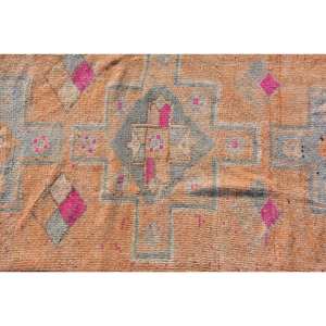 Alfombra de lana turca naranja y rosa Vintage, diseño de retales de tejido plano de 2,6x11,5 pies para decoración para sala de estar, respaldo de látex de 4m de ancho - Product Image 5