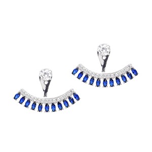 Minimalist Design Ear Jackets Sapphire with Zircon Stone Turkish Handmade Wholesale 925 Sterling Silver <b>Earrings</b> Jewelry - Product Image 3