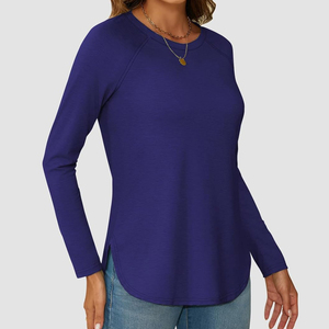 เสื้อยืดแขนยาวผู้หญิงแบบเรียบ สีพื้น ทรงเข้ารูป สไตล์ลำลอง ผ้าฝ้ายคุณภาพสูง ขายดี - Product Image 5