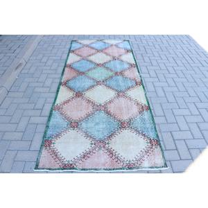 Tapis turc, tapis vintage 3,6x8,4 pieds, tapis en laine bleu ombré - Product Image 1