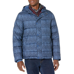 Chaqueta Casual Acolchada de Terciopelo Azul Heather para Hombre, Chaqueta de Invierno con Capucha, Abrigo Acolchado con Cierre, Ropa Exterior con Aislamiento Térmico, Logotipo Personalizado - Product Image 1