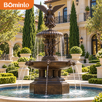 Fontaine de jardin à plusieurs niveaux en bronze coulé européen de luxe, avec ange ailé et chérubin, pour manoir, hôtel, cour.