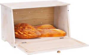 Vintage <b>Large</b> Wood Bread Box for <b>Kitchen</b> Counter, Retro Design Single Layer Bamboo <b>Large</b> Capacity Food Storage <b>Bin</b> (White) - Product Image 2