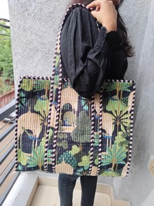 Cotton Vintage Lady Jungle Print Quilted Boho Fashion Tote Bags Custom Travel <b>Beach</b> Shopping <b>Gift</b> Women Elegant Indian Style - Product Image 3