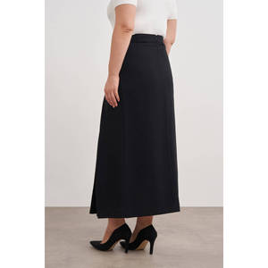 Vintage <b>Black</b> <b>Pencil</b> <b>Skirt</b> with Slit Knee-Length Empire Waist Breathable Knit Blend - Product Image 4