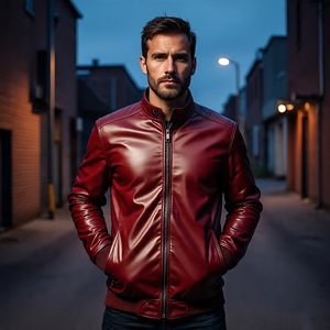 เสื้อแจ็กเก็ตหนังแท้สำหรับผู้ชาย, เสื้อแจ็กเก็ตขี่มอเตอร์ไซต์คอพับลงมีซิปสำหรับฤดูใบไม้ร่วงและฤดูหนาว - Product Image 2