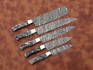 Juego de Cuchillos de Cocina de Acero de Damasco de 5 Piezas de Primera Calidad, Hechos a Mano con Mango de Resina, Personalizables OEM - Product Image 3
