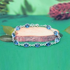 Pulsera DE BODA minimalista con piedras preciosas naturales de zafiro azul, pulsera de plata de ley 925 fina para regalo - Product Image 4