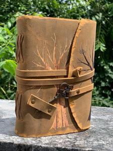 Diario de cuero antiguo Vintage hecho a mano, hilo de costura, borde de cubierta, encuadernación en espiral, cubierta suave, diseño de vida de árbol - Product Image 2