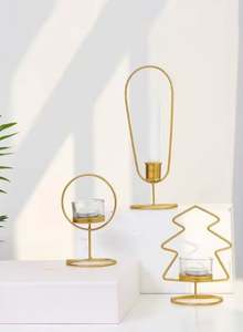 Portavelas Dorado de Estilo Nórdico, Decoración de Mesa, Portavelas para Velas de Té, Portavelas Votivas para Decoración del Hogar - Product Image 2