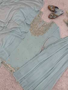 Salwar Kameez Modeste Indien et Pakistanais en Soie, Style Bollywood, Sharara Gharara pour Enfants, Femmes et Tenues de Soirée, Collection en Gros - Product Image 5