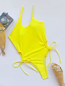 Traje de baño recortado de una pieza negro para mujer, traje de baño 2022, Bikini de natación de un solo hombro para mujer - Product Image 5