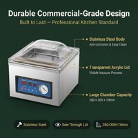 Machine d'emballage sous vide pour viande, chambre 280x300x70mm, 380W, double joint d'étanchéité, couvercle en acrylique, pour restaurant, boucherie, acier inoxydable, garantie 1 an