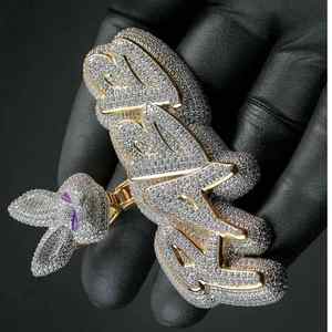 Colgante de nombre de Hip Hop de moda, Diamante de moissanita personalizado, colgante de diseño de fianza de conejo helado de Plata de Ley 925 para Unisex - Product Image 2
