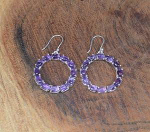 Boucles d'oreilles pendantes en argent sterling et or avec améthyste, design unique et élégant, faites à la main, bijoux pierre de naissance de février, cadeau de fête pour femme - Product Image 5