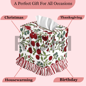 Ridhi Garnet Red Handmade Cotton Ruffle Tissue Box Cover Block Printed <b>Fabric</b> <b>Napkin</b> Holder Home Dcor Gift Use Bedroom Classic - Product Image 5