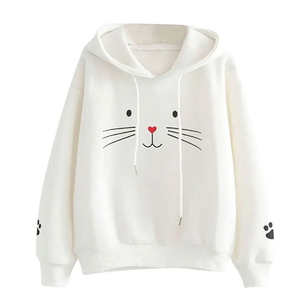 Sudadera con capucha de estudiante OEM al por mayor Sudadera con capucha de señora cómoda sólida con patrón de gato - Product Image 2
