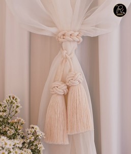 Boho Style Macrame <b>Curtain</b> Tiebacks Handwoven Natural Rope with Wooden Beads for Modern Home Interior Decoration - Product Image 1