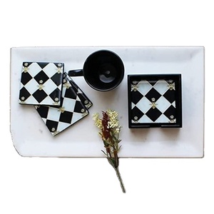 ถาดรองแก้วทรงสี่เหลี่ยมสีขาวและดำแนววินเทจสำหรับบ้านโรงแรมกาแฟชา - Product Image 1