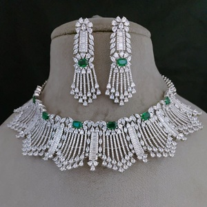 Elegant High Quality <b>Silver</b> Finish Zircon Look <b>Necklace</b> <b>Set</b> With Earrings Wedding And Party Wear Collection For Women - Product Image 2