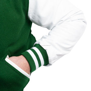 Chaqueta Universitaria Americana Personalizada Unisex, Cuerpo de Lana, Mangas de Cuero, Cierre de Cremallera, Estilo Vintage con Parches, Ecológica y Urbana - Product Image 5