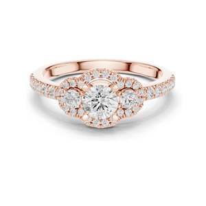 Bague halo en diamant de laboratoire rond brillant de 0,95 carat pour femme, clarté VVS-VS EF, or 18 carats, 14 carats, 10 carats et argent 925, rose - Product Image 1
