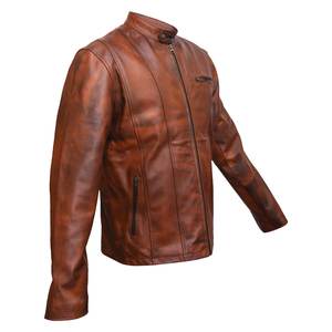 Chaquetas de cuero marrón genuino sólido casual para hombre - Product Image 2