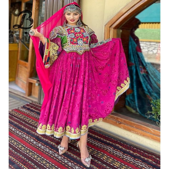pink afghan dress Afghani dress at sajsacouture@gmail.com for customization