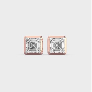 IGI Certified Lab Grown Asscher Cut Diamond Stud <b>Earrings</b> 14K Yellow / White / Rose Gold Square Diamond Solitaire <b>Earrings</b> - Product Image 1