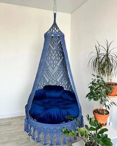 Balançoire suspendue en macramé faite à la main pour Boho intérieur extérieur salle de jeux Patio confortable chaise élégante et durable - Product Image 3