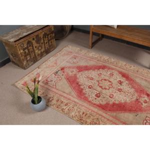 Turkish Rug, 4.5x7.5 ft Vintage Rug, <b>Red</b> Ikat <b>Wool</b> Rug - Product Image 5