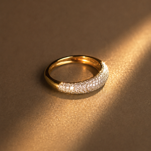 14k Gold Pav Diamond Dome <b>Ring</b> with Emerald Cut Pink <b>Sapphire</b> - Product Image 3