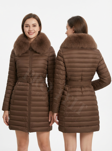 Oversized Solid Plain Color Long Puffer Coats <b>Winter</b> Warm Quilted Coat Fur Collar Belted Padded Street Style Fashion Coats - Product Image 4