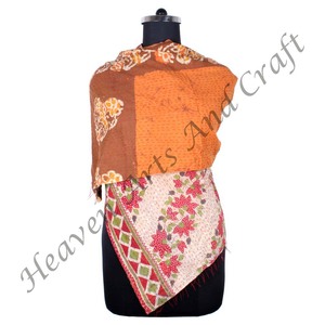 SC1041 <b>Vintage</b> Kantha Work Cotton Handmade <b>Scarf</b> Trendy Design Girls Allover Hand Stitched Plain Style Long Length - Product Image 5