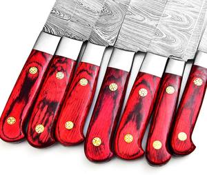 Juego de cuchillos de chef de 7 piezas de acero de Damasco Premium con mango de madera personalizado, regalo grabado para él o el padrino - Product Image 2