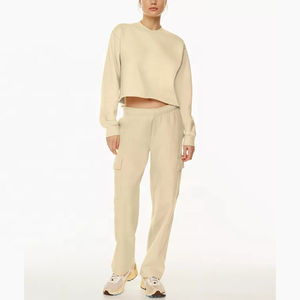 Sudadera con Capucha de Color Sólido de Primera Calidad Personalizada para Mujer, Sudadera Corta con Dobladillo sin Rematar, Conjunto de Sudadera 100% Algodón Ecológico - Product Image 5