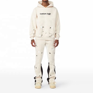 Divine 9 Men's Winter Fleece Tracksuit Bulk Wholesale Splash Paint Pattern Design <b>Hoodie</b> With Flare Pant XL Size Custom Logo - Product Image 1