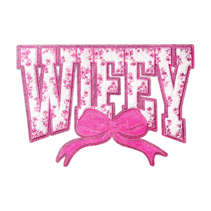 New Stock Big Size 10.7inch/27.3cm Iron on Chenille Sequin Mixed Broderie Chenille Patch <strong>Wifey</strong> Bow Patch - Product Image 5