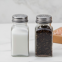 Pot à épices carré en verre de qualité alimentaire à quatre côtés, 120 ml, avec joint hermétique pour assaisonnement de cuisine et saupoudrage BBQ