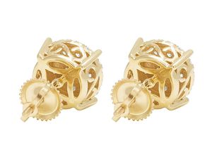 Boucles d'oreilles en grappe à taille ronde serties de diamants de laboratoire, plaquées or jaune 10K, pour fêtes, mariages et cadeaux - Product Image 5