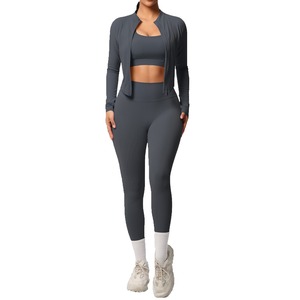 Ensemble de yoga fitness sans couture pour femmes, automne, style urbain, confortable, soutien-gorge de sport doux, leggings légers et respirants - Product Image 5