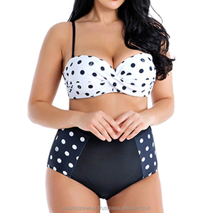 Maillot de bain grande taille pour femme avec logo personnalisé, taille haute, maillot de bain grande taille 4XL, bandeau à pois, bikini push-up, ensemble de maillot de bain - Product Image 2